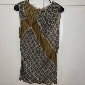HACHE‎ Women’s Sleeveless Tank Khaki Brown Geometric Print Made In Italy Size 42